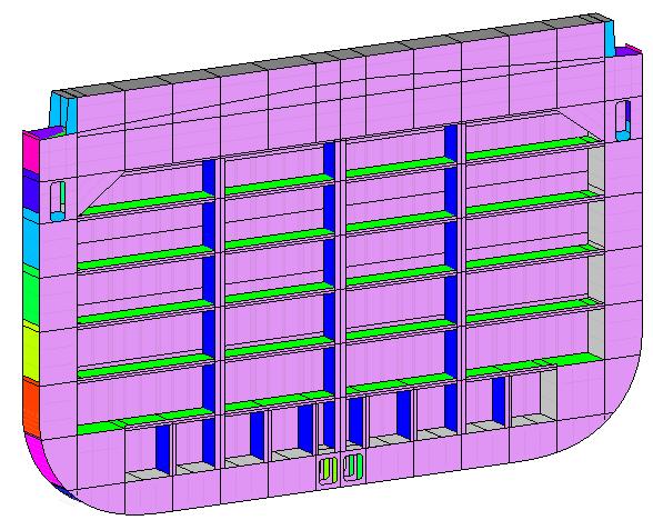 The analysis is made in the Germanischer Llyod Frame software, where the structure of one complete watertight bulkhead is modeled.