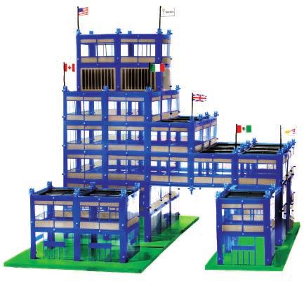 The sets includes plastic columns and beams which are interlocked together to create the basic outside frame, just like real buildings are built using iron beams and columns.