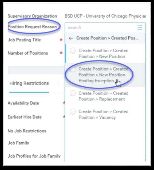 Posting Exception Process Under special circumstances, an HRP can request a posting exception on behalf of the hiring unit HRP may submit a justification rationale in Workday as part of the Create