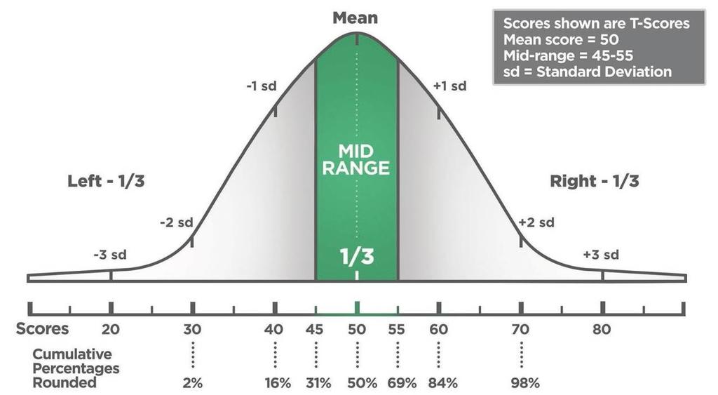 B Understanding Your Scores, Factors, and Traits Your scores for the eight factors of the Leadership Behavior DNA Report are based on the statistically based Normal Distribution Curve like the one