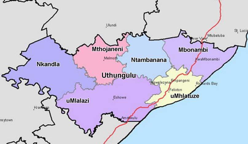 uthungulu District Municipality The uthungulu District Municipality (DC21) stretches from the coastline surrounding Richards Bay on the North Coast of KwaZulu-Natal inland past Empangeni and includes