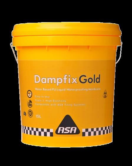 DAMPFIX GOLD First choice for most waterproofers One part, highly elastic, Class 3, water-based polyurethane waterproofing membrane system that meets the requirements of AS3740 by complying with