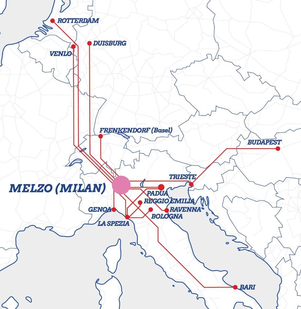 SERVICE NETWORK INTERNATIONAL RAIL LINKS Trains / week MELZO ROTTERDAM 24 MELZO VENLO 10 MELZO FRENKENDORF (Basel) 10 MELZO DUISBURG 6 MELZO BUDAPEST 6 DOMESTIC RAIL LINKS LA SPEZIA MELZO 27 GENOA