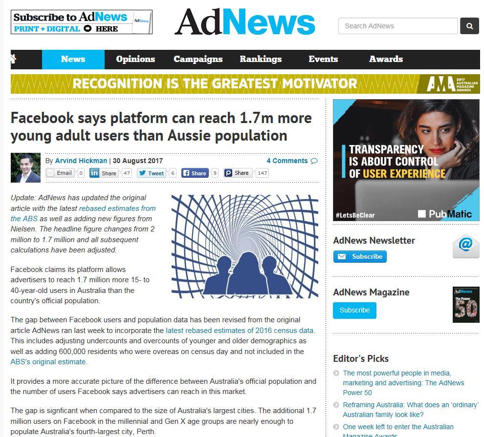 In August, AdNews In Australia Revealed That Facebook Claims