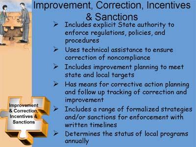 Improvement, Correction, Incentives & Sanctions Supporting improvement and ensuring correction through incentives and sanctions are critical components to a general supervision system.