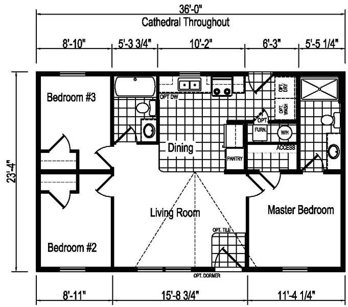 MODEL ERH-40G916 / 3 BR, 2 BATH NOMINAL SIZE: 24 X 40 / TOTAL AREA: 840 SQ. FT. MODEL ERH-44G942 / 3 BR, 2 BATH NOMINAL SIZE: 24 X 44 / TOTAL AREA: 933 SQ. FT. Dimensions stated are to industry standards.