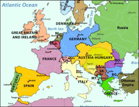 Map of Europe after the Congress of Vienna, 1815. Map of Europe in 1914. 1. Based on the maps above, identify three changes in Europe between 1815 and 1914. 2.