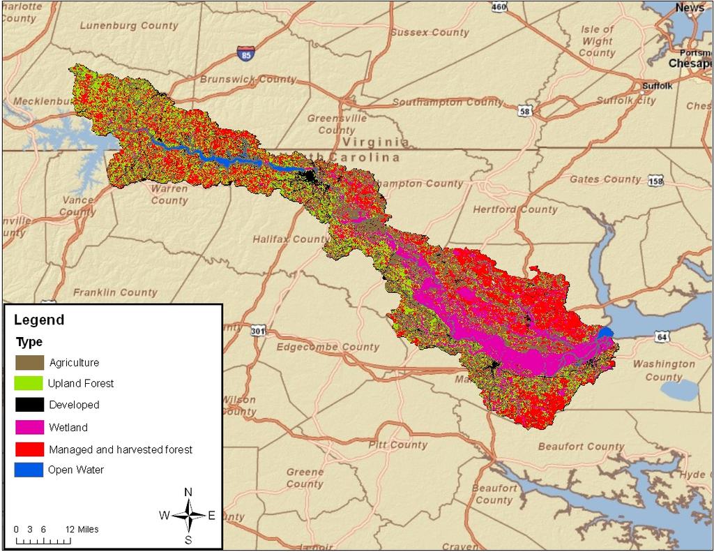 Lower Roanoke River Basin Land Use and Benefit Reaches Kerr Dam Potential Benefit Reach ~ 6 miles,