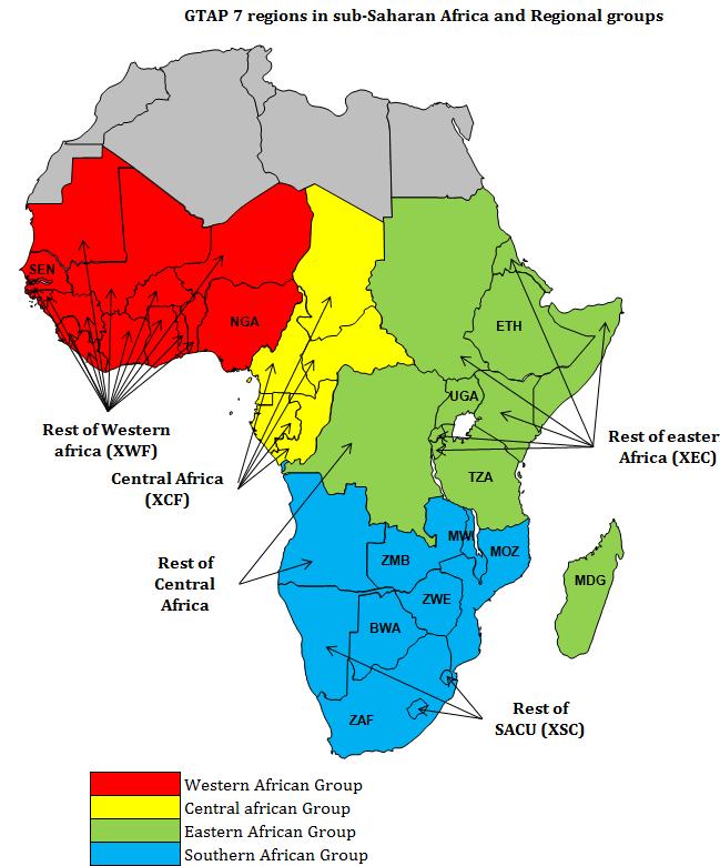 based on CEMAC (Monetary and Economic Community of Central Africa) members plus Democratic Republic of Congo and Sao Tome and Principe; a Southern African group named the SADC (Southern African