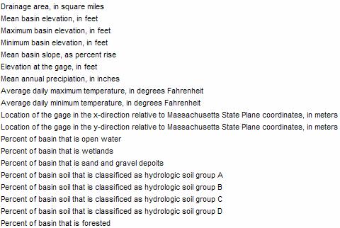 Table 1. List of basin characteristics computed for 66 minimally-impacted gages in southern New England.