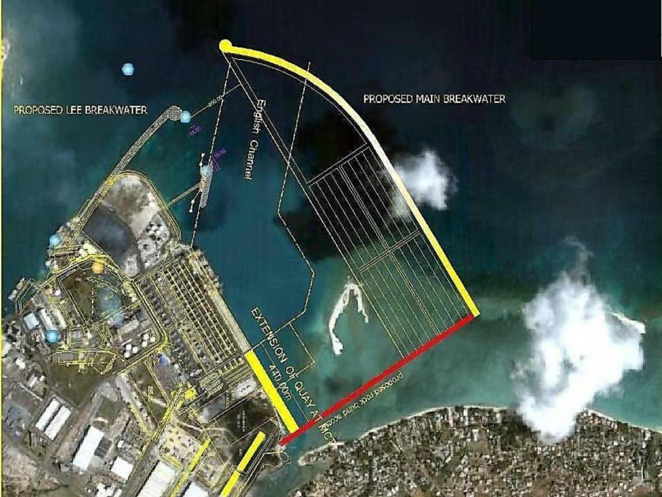 Proposed project for private investment The new container terminal will be an offshore island lying behind its own breakwater, with independent road access at the northern end of the existing