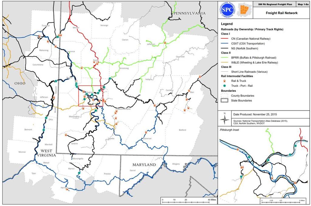 Exhibit ES-8: Sample Highway, Freight Network, Rail, and Waterway Maps included in the Regional Freight Plan Regional Freight Assets At-a-Glance Highways 25k