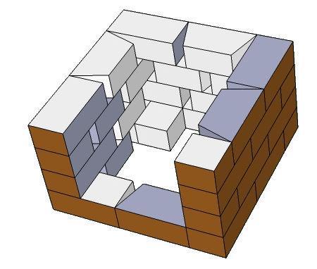 Once the blocks are level and in place, remove them one by one and glue to the blocks below. The figure on the left is illustration of block placement.