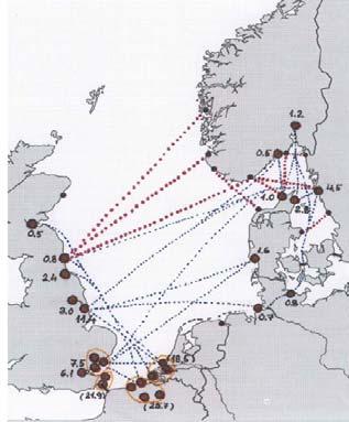 Figure 1: North Sea RoRo routes and North Sea container ports over 0.