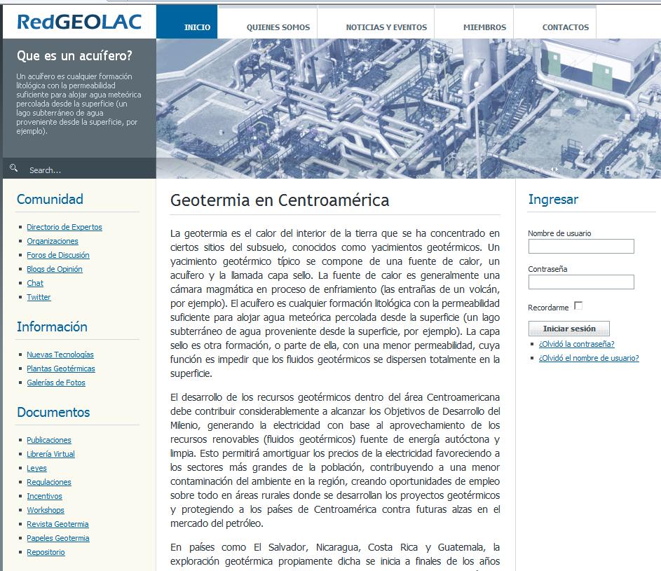 Regional Geothermal Office C-America 7 Montalvo FIGURE 5: Web site GEOLAC, networking tool.