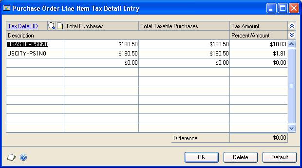 CHAPTER 11 TAXES FOR PURCHASE ORDERS To calculate and distribute detail taxes for purchase order items: 1. Open the Purchase Order Entry window. (Transactions >> Purchasing >> Purchase Order Entry) 2.