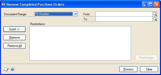 CHAPTER 12 PURCHASE ORDER MAINTENANCE After you ve transferred the completed purchase orders to history, you can use the Remove Purchasing History window to delete purchase order history or print the