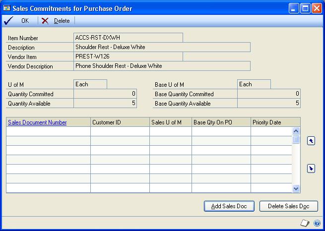 CHAPTER 7 PURCHASE ORDER ENTRY To commit purchase orders to sales documents: 1. Open the Purchase Order Entry window. (Transactions >> Purchasing >> Purchase Order Entry) 2.
