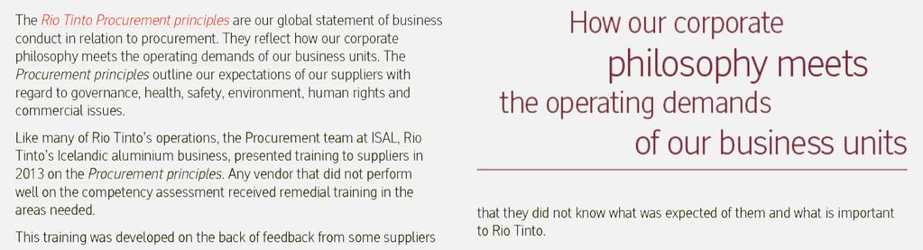 Local Procurement Public ing Trends: Canadian Mining Supplementary Edition Figure 8: Rio Tinto 2013 Sustainable Development - Supporting our License to Operate, Rio Tinto (p.