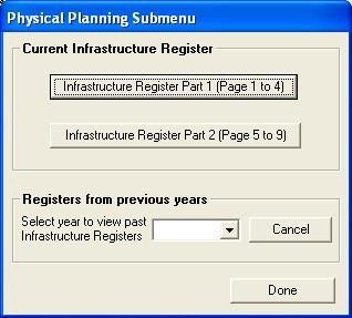 3. PHYSICAL INFRASTRUCTURE Select the Infrastructure Register frm the Physical Resurces Submenu. (Figure 2). Figure 14.