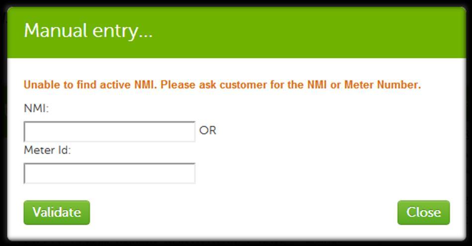Customer Sign-up To manually specify the meter details, click the ERROR link. The NMI is an 11 digit number that can be found on an electricity bill. Queensland NMIs also include letters.