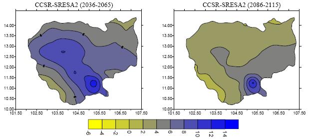 Part I - Technology Needs Assessment Report Figure 8: Mean Annual Rainfall Change (%) Using CCSR, CSIRO GCM and Emission Scenario SRESA2 Source: Ministry of Environment (2002) 3.