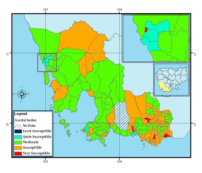 Part I - Technology Needs Assessment Report Figure 10: Coastal Susceptibility of Communes Located in the Cambodian Coastal Zone Source: Ministry of Environment (2010) Sea level rise is expected to