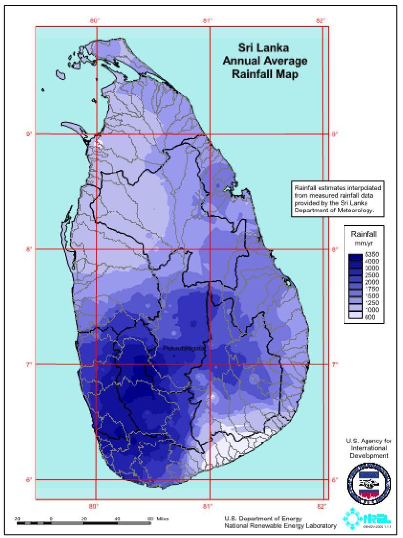 Small Hydro and Biomass Potential Average Annual Rainfall Spatial Distribution of Land identified for Energy Plantations The total estimated small hydro potential is Sri Lanka Renewable Energy