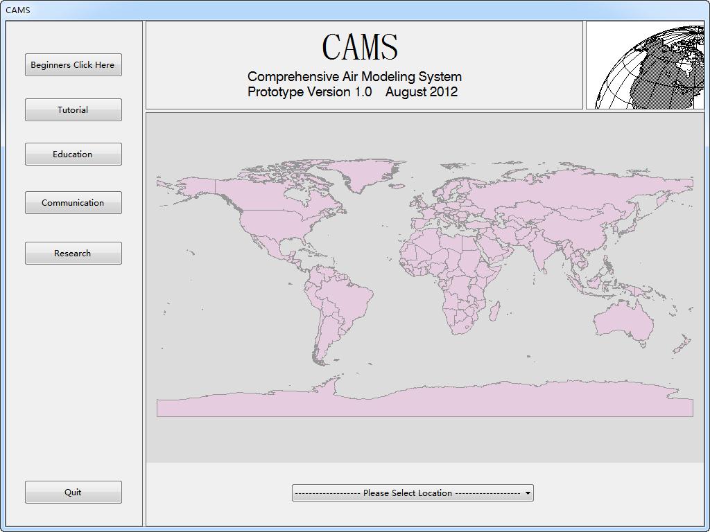 Figure 1 CAMOS main page. Through this window, the user may access several sections with tutorials, education modules, research sites, databases, and others.
