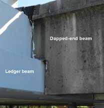 Figure 1. Typical dapped-end beam and dapped-end connection used for parking structures. cracks are often observed at service loading.