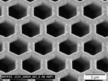 Honeycomb structures in the submicron range with an aspect ratio of 3.5 were already replicated successfully by this replication technology [7].