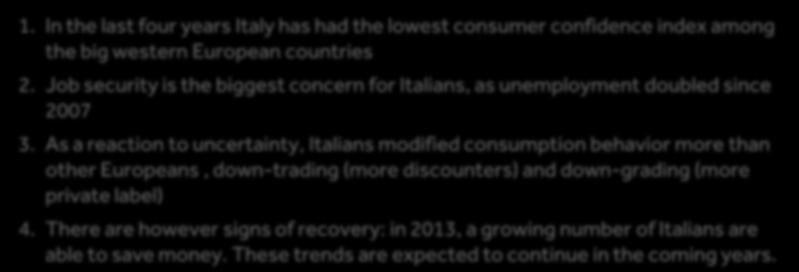 TCCC Country Key Italy insights 1. In the last four years Italy has had the lowest consumer confidence index among the big western European countries 2.