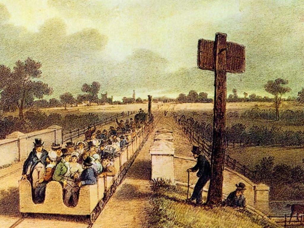The opening of the Liverpool-Manchester Railroad in 1830.