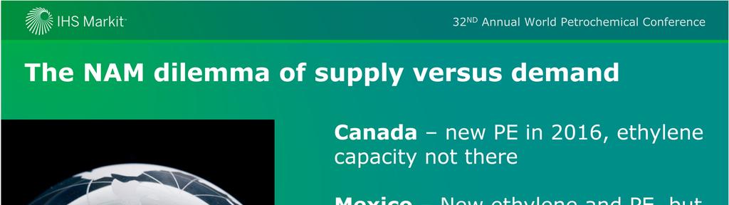 NAM ethylene equivalent balance not such a cut and dry picture!! In Alberta Canada new PE capacity was added in 2016.