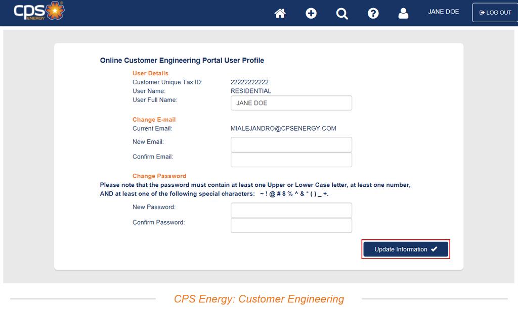 1.12 Customer Update/Edit Profile Online Customer Engineering Portal