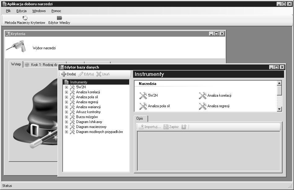Fig. 1. Example window (own data) 2.4.1 EXPERT INTERFACE Database editor window (Fig. 2) allows to add, edit, and delete data from the database.