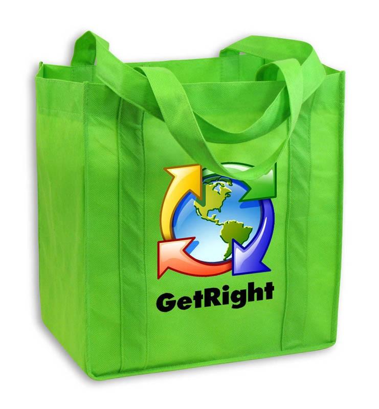 Recyclable Grocery Tote Bag - 12" W x 13" H x 8" D 16" Carry Strap, Wrap Around Strap, Polypropylene, 90 GSM, Non Woven, Tear Resistant, Water Repellent, Reinforced Seam, Full Gusset, Hard Bottom
