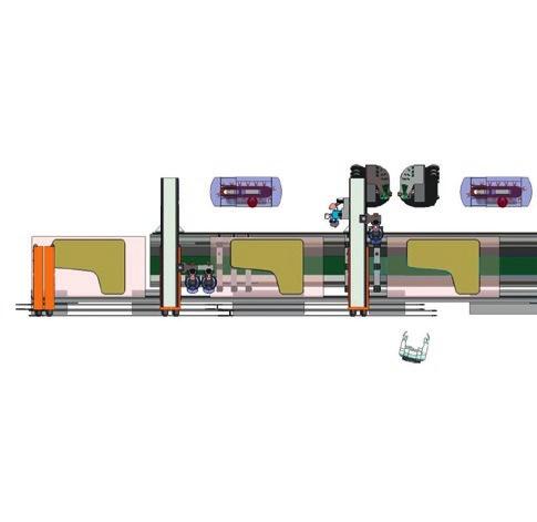 Continuous production flow Rover Edge Line consists of through feed CNC