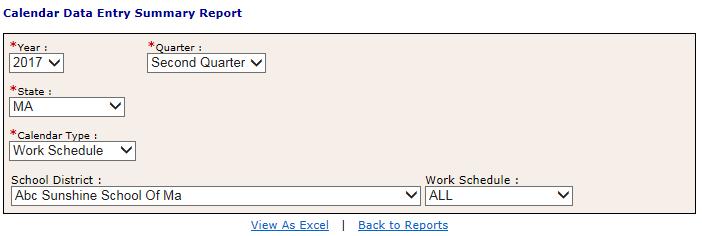 Calendar Data Entry Summary Report Use the Calendar Data Entry Summary Report to review the number of work hours per week for the School District or Work Schedule and to make sure there are no