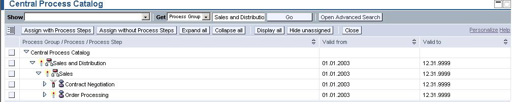 Catalog for process selection Screenshots are included for illustrative