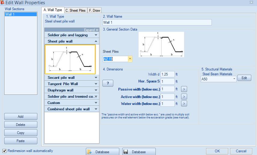 - Wall sections: The wall sections in DeepEX can be defined in the General tab of DeepEX software.