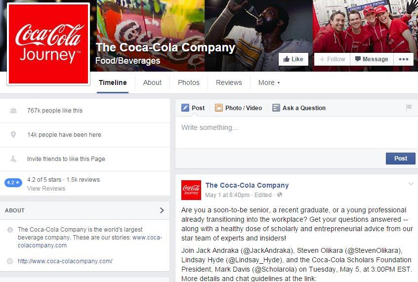 Joonis 10. Ettevõtte The Coca-Cola Company profiilileht rakenduses Facebook. 4.2.2 Sõnumivahetus Ka Facebook võimaldab kasutajatel rakendusesiseselt privaatselt sõnumeid vahetada.