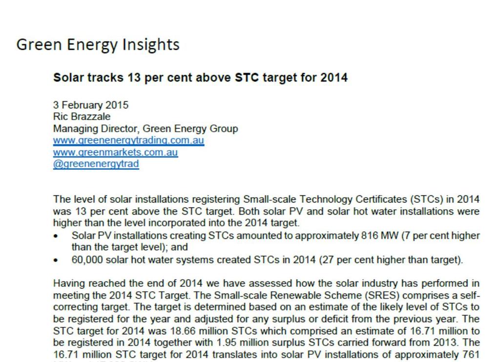 2014 STC Target how did we go? www.greenenergytrading.com.au Under News 2014 Target of 18.