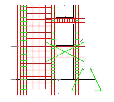 Arrangement of Reinforcement In Shear Wall Opening Shallow lintel Anchorage length Additional diagonal bars in deep lintels Additional closely