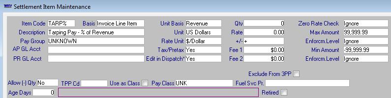 Accessorial pay type based on $/stop For a stop-based pay type, make these entries: Basis Unit Basis Unit Rate Unit Set to Ancillary. Set to Stop. Set to Stop. Set to $/Stop.