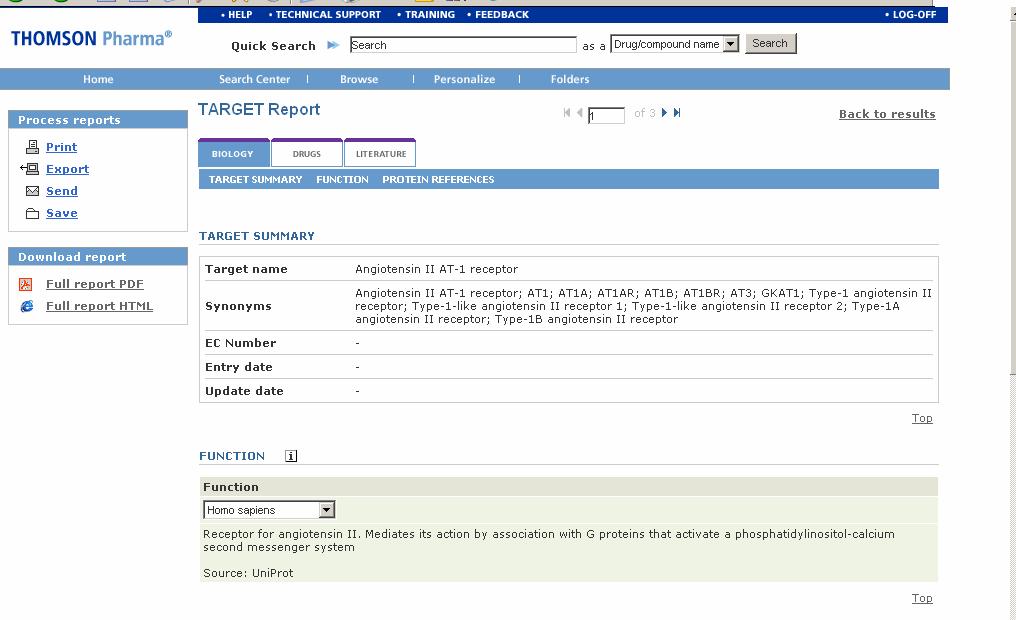 Find sequences relating to angiotensin II Results; 3 target reports.