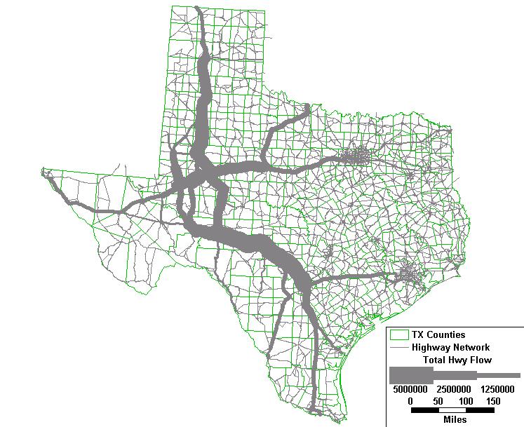 Figure 4.3 Base Case Truck Flows on the Highway Network (Eagle Pass to Lubbock, TX) Source: FAF Highway Network Routing Figure 4.