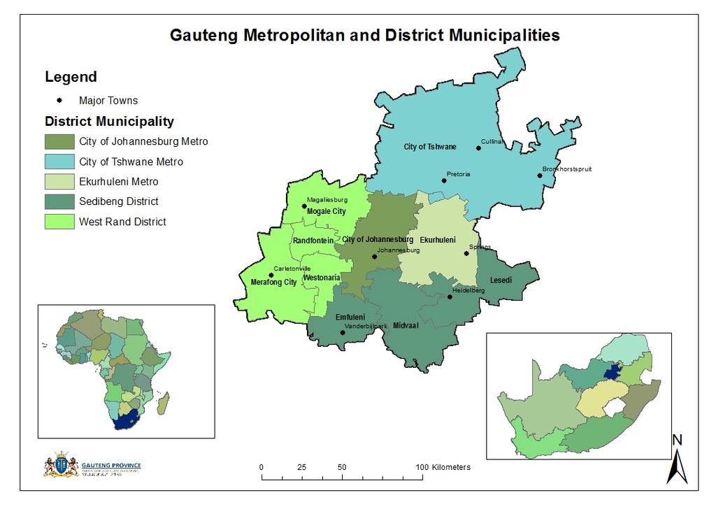 Gauteng: Geographical Overview Gauteng is the smallest province in South Africa with 1.7m ha of land surface area It occupies only 1.