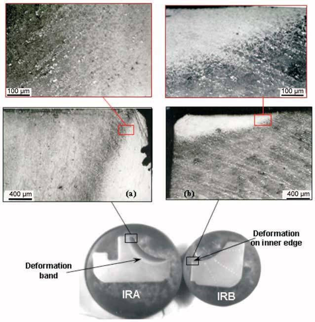 other, were observed (Fig.13). Some cracks were also observed near the deformed surface. Hardness A Vickers hardness tester was used to measure the hardness of the components.