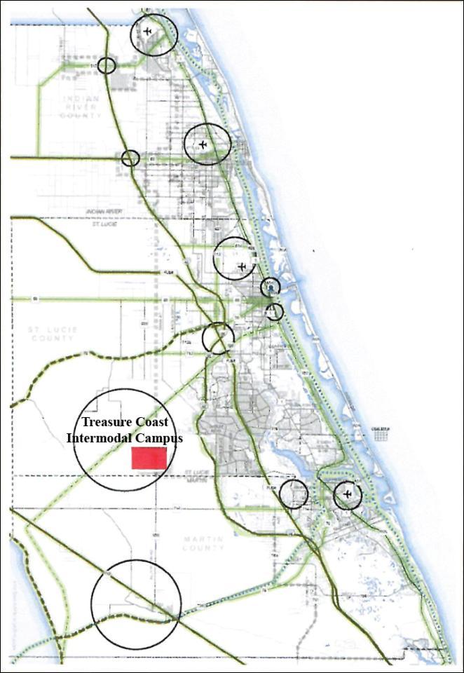 Florida Inland Port 2005 planned regional freight corridors Long before FIP was conceptualized, the joint Martin/St.
